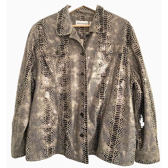 Alfred Dunner animal print faux leather brown and creme jacket women's 18 (XL) - Picture 1 of 5